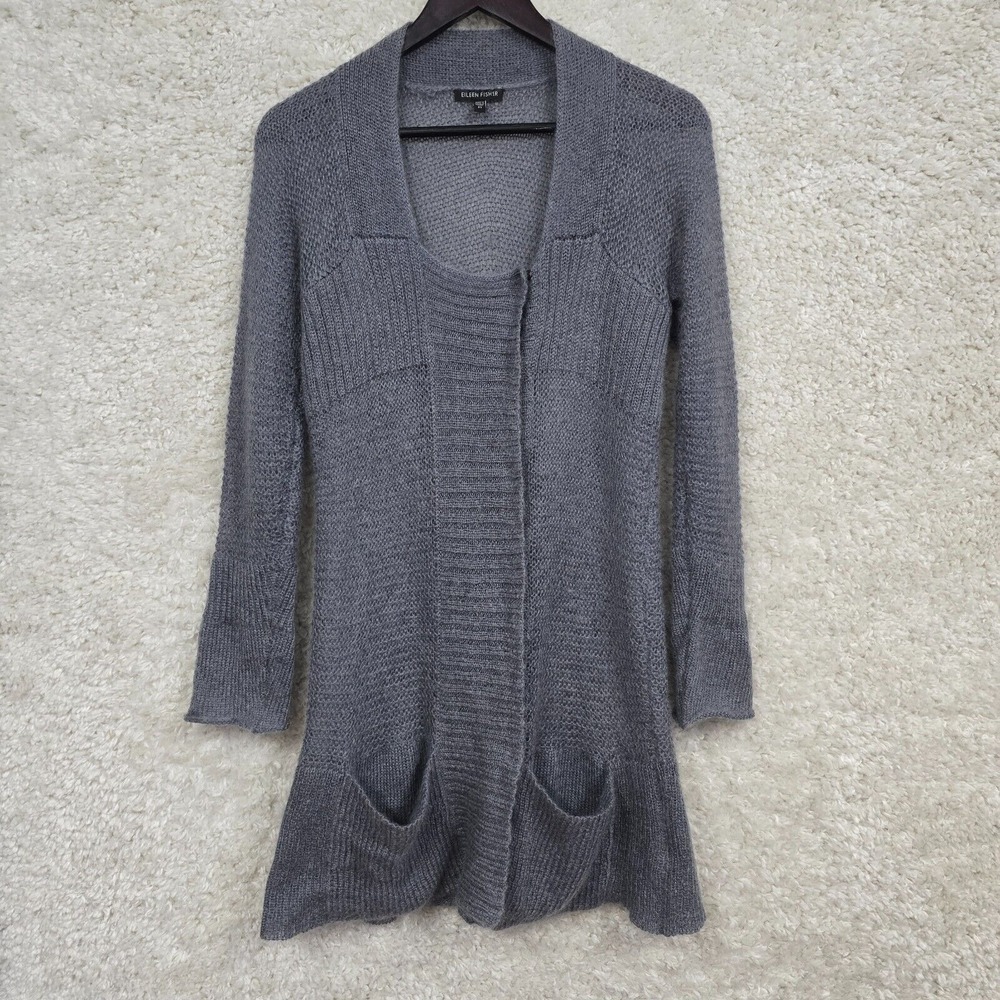 Eileen‎ Fisher Womens Mohair Blend Open Front Cardigan Gray Size XS Minimalist